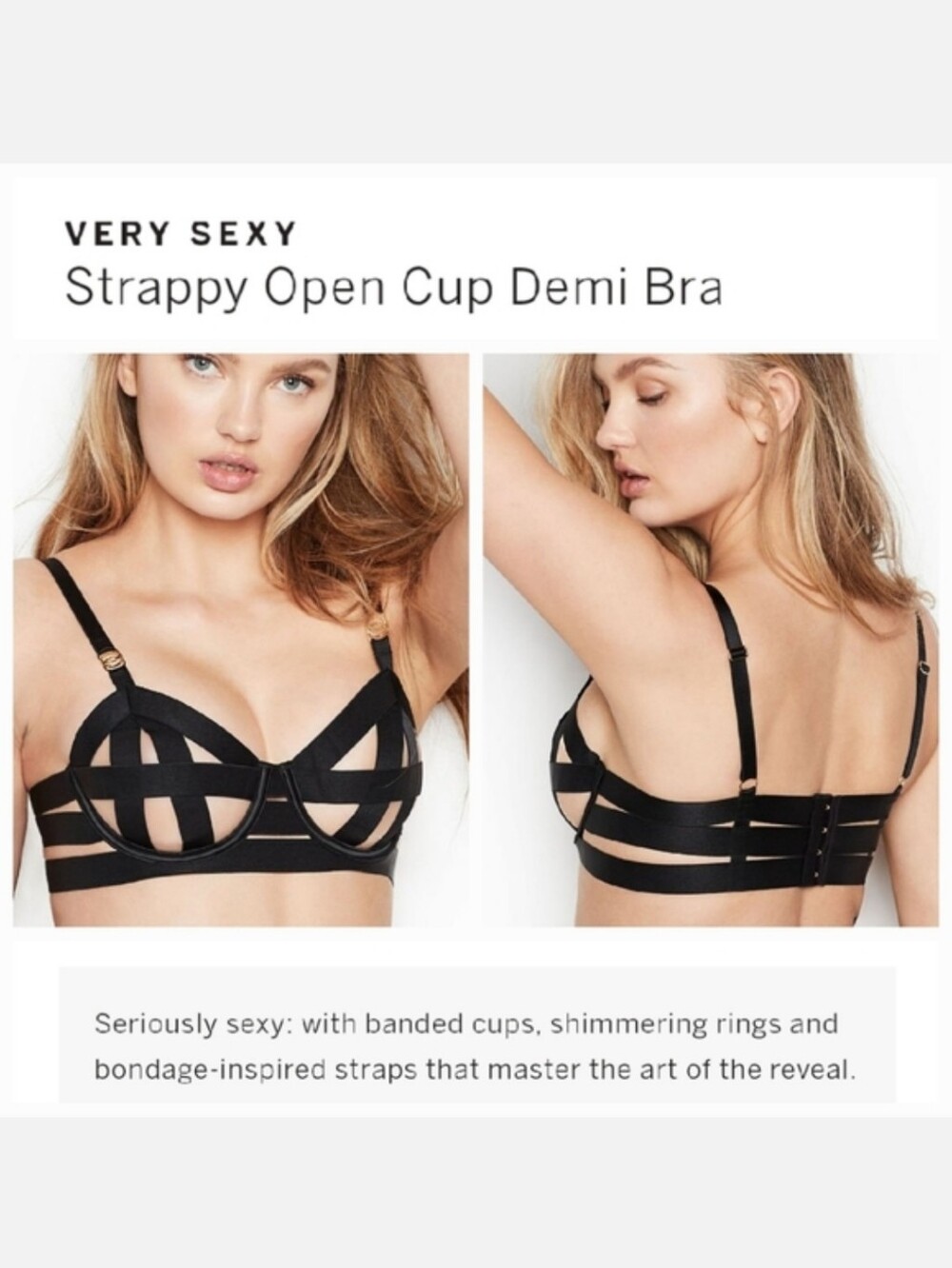 Victoria's secret very sexy strappy open cup demi bra 32 DD BLACK